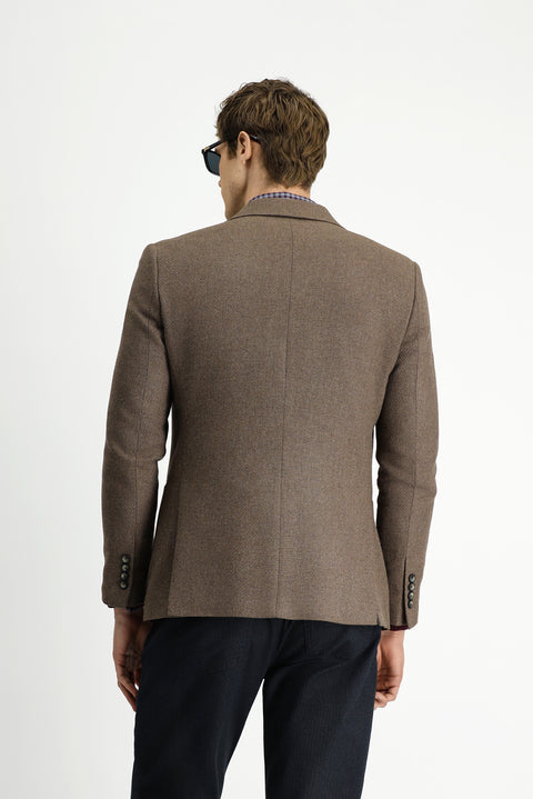 Light Brown 7 Drop Slim Fit Patterned Sporty Wool Jacket