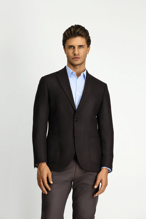 Dark Brown 7 Drop Slim Fit Patterned Sport Wool Jacket