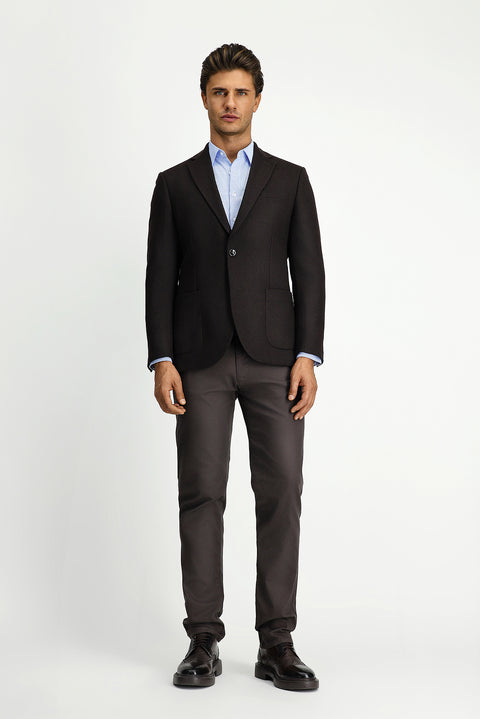 Dark Brown 7 Drop Slim Fit Patterned Sport Wool Jacket