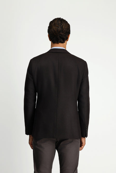 Dark Brown 7 Drop Slim Fit Patterned Sport Wool Jacket