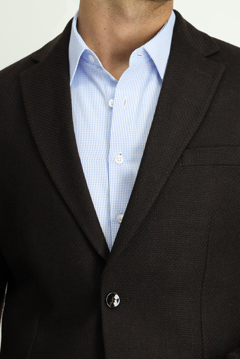 Dark Brown 7 Drop Slim Fit Patterned Sport Wool Jacket