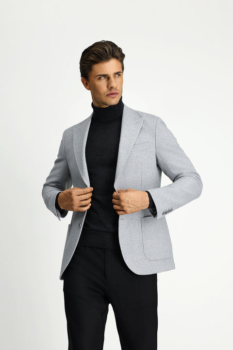 Light Grey 7 Drop Slim Fit Narrow Cut Wool Patterned Sport Jacket