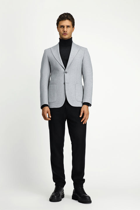 Light Grey 7 Drop Slim Fit Narrow Cut Wool Patterned Sport Jacket