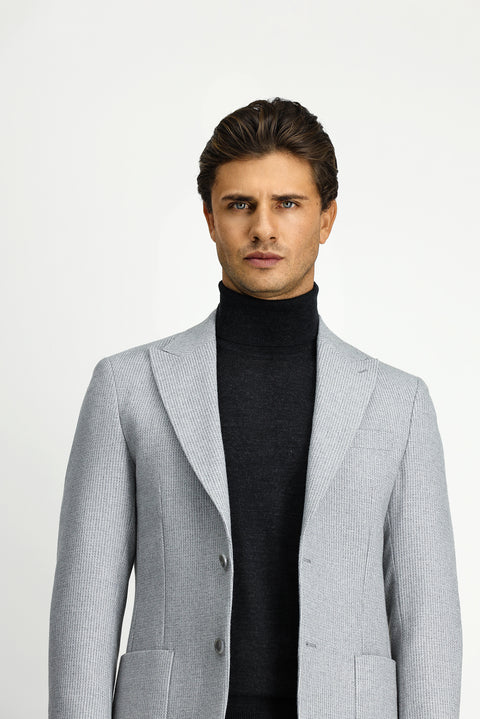 Light Grey 7 Drop Slim Fit Narrow Cut Wool Patterned Sport Jacket