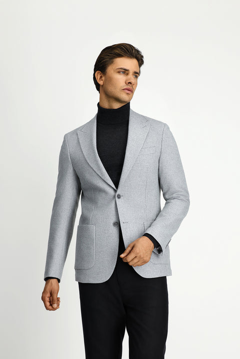 Light Grey 7 Drop Slim Fit Narrow Cut Wool Patterned Sport Jacket
