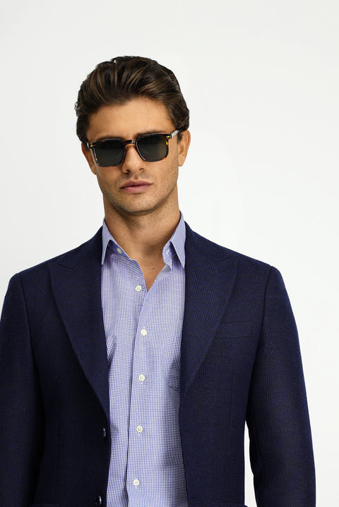 Dark Navy 7 Drop Slim Fit Narrow Cut Wool Patterned Sport Jacket