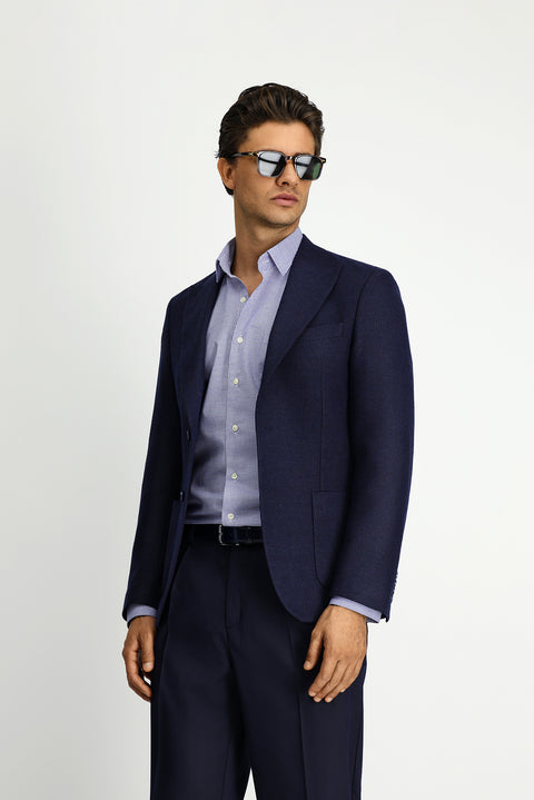 Dark Navy 7 Drop Slim Fit Narrow Cut Wool Patterned Sport Jacket