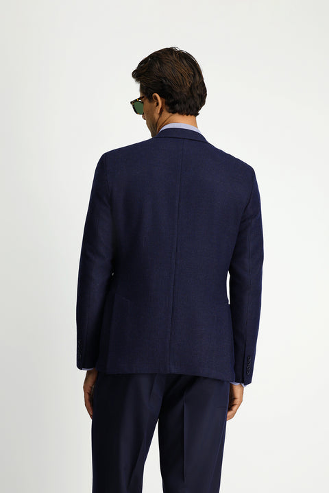 Dark Navy 7 Drop Slim Fit Narrow Cut Wool Patterned Sport Jacket