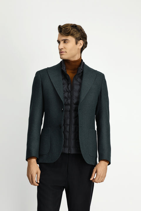 Dark Green 7 Drop Slim Fit Narrow Cut Wool Patterned Sport Jacket