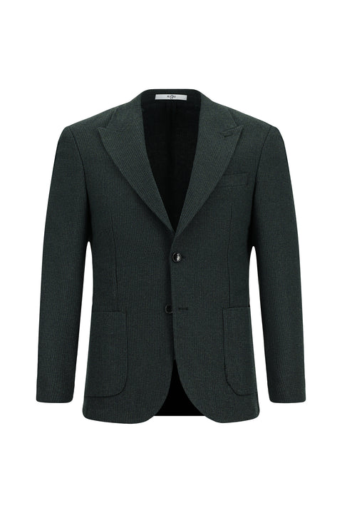 Dark Green 7 Drop Slim Fit Narrow Cut Wool Patterned Sport Jacket