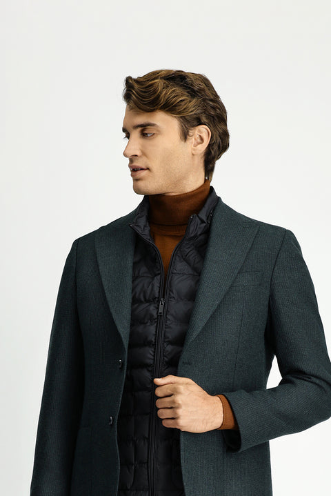 Dark Green 7 Drop Slim Fit Narrow Cut Wool Patterned Sport Jacket