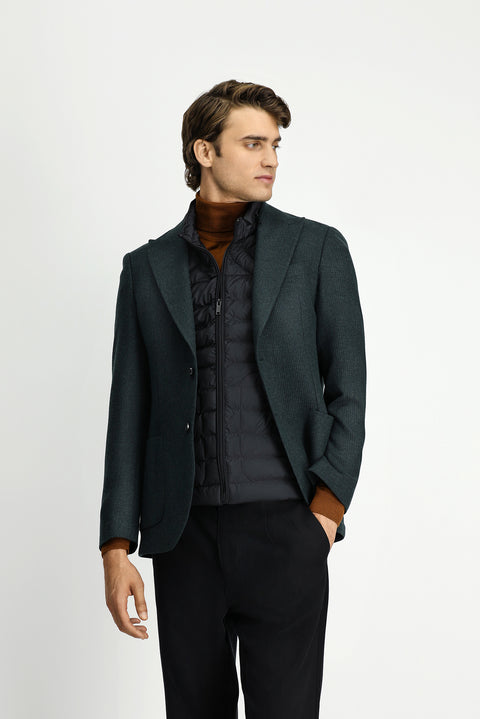 Dark Green 7 Drop Slim Fit Narrow Cut Wool Patterned Sport Jacket