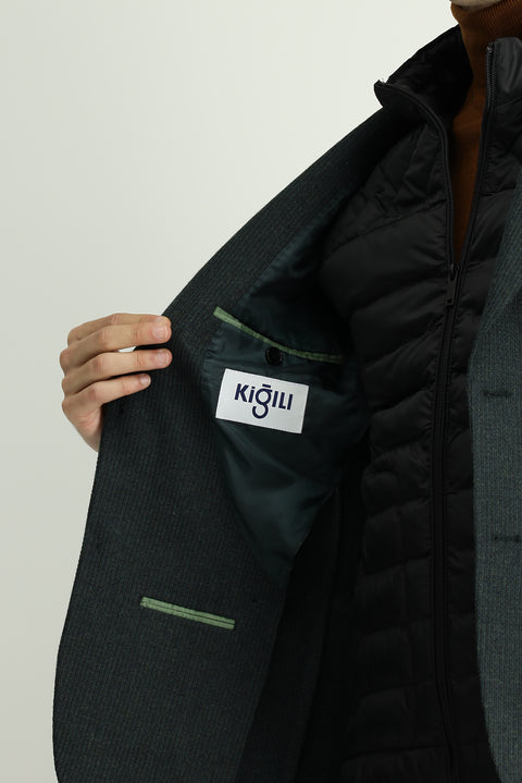 Dark Green 7 Drop Slim Fit Narrow Cut Wool Patterned Sport Jacket