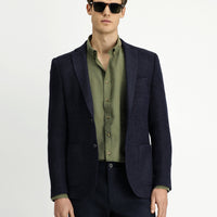 Dark Navy 7 Drop Super Slim Fit Extra Narrow Cut Patterned Sport Wool Jacket