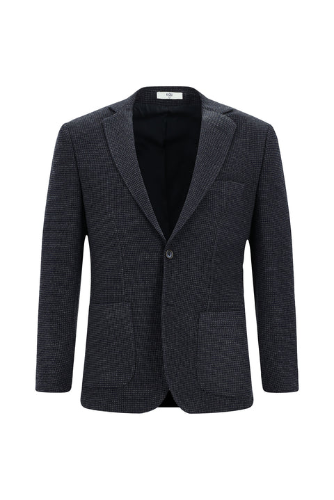 Dark Navy 7 Drop Super Slim Fit Extra Narrow Cut Patterned Sport Wool Jacket