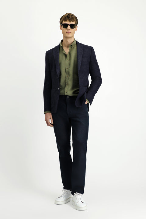 Dark Navy 7 Drop Super Slim Fit Extra Narrow Cut Patterned Sport Wool Jacket