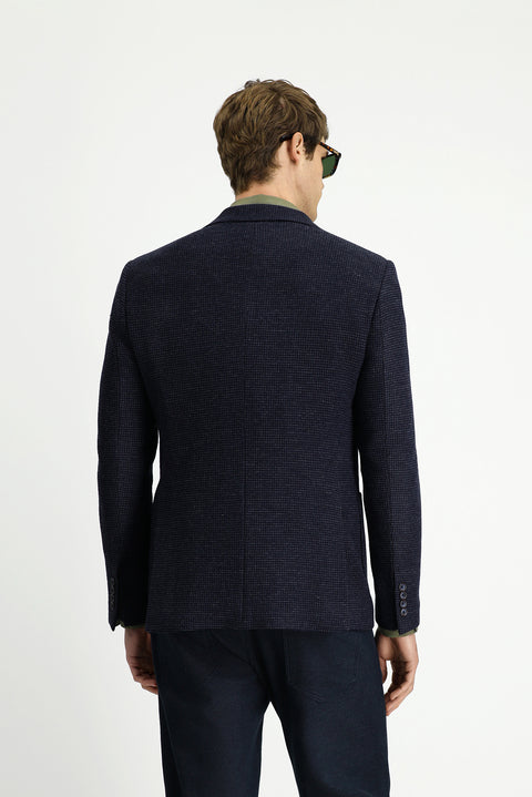 Dark Navy 7 Drop Super Slim Fit Extra Narrow Cut Patterned Sport Wool Jacket