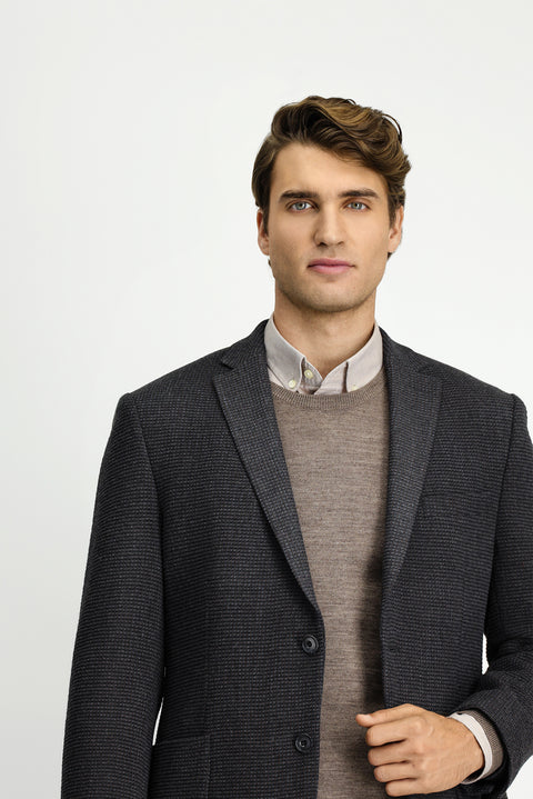 Dark Anthracite 7 Drop Super Slim Fit Extra Narrow Cut Patterned Sport Wool Jacket