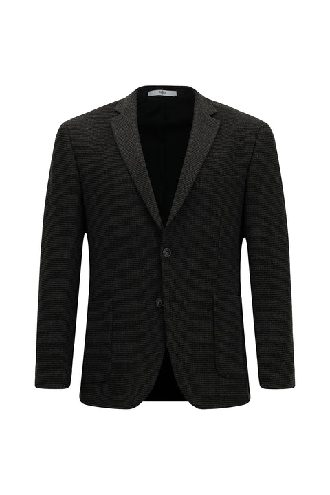 Dark Anthracite 7 Drop Super Slim Fit Extra Narrow Cut Patterned Sport Wool Jacket