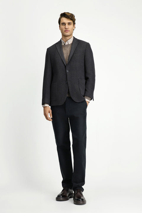 Dark Anthracite 7 Drop Super Slim Fit Extra Narrow Cut Patterned Sport Wool Jacket