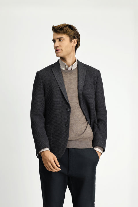 Dark Anthracite 7 Drop Super Slim Fit Extra Narrow Cut Patterned Sport Wool Jacket
