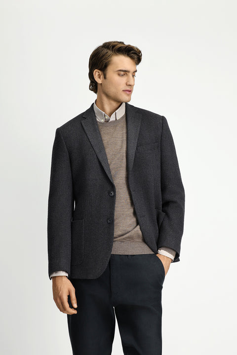 Dark Anthracite 7 Drop Super Slim Fit Extra Narrow Cut Patterned Sport Wool Jacket