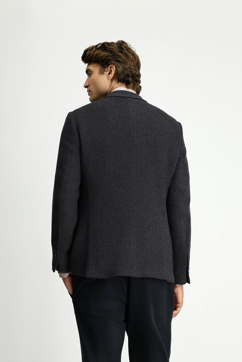 Dark Anthracite 7 Drop Super Slim Fit Extra Narrow Cut Patterned Sport Wool Jacket