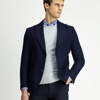 Dark Navy 7 Drop Slim Fit Narrow Cut Mono Collar Patch Pocket Half Lining Patterned Sport Wool Jacket