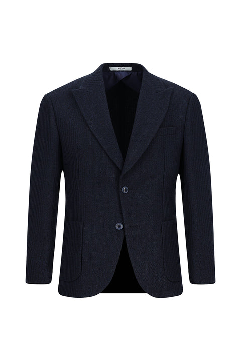 Dark Navy 7 Drop Slim Fit Narrow Cut Mono Collar Patch Pocket Half Lining Patterned Sport Wool Jacket