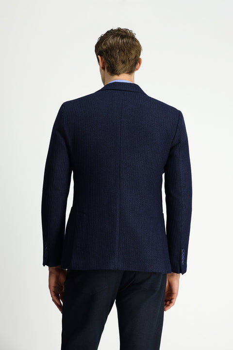 Dark Navy 7 Drop Slim Fit Narrow Cut Mono Collar Patch Pocket Half Lining Patterned Sport Wool Jacket
