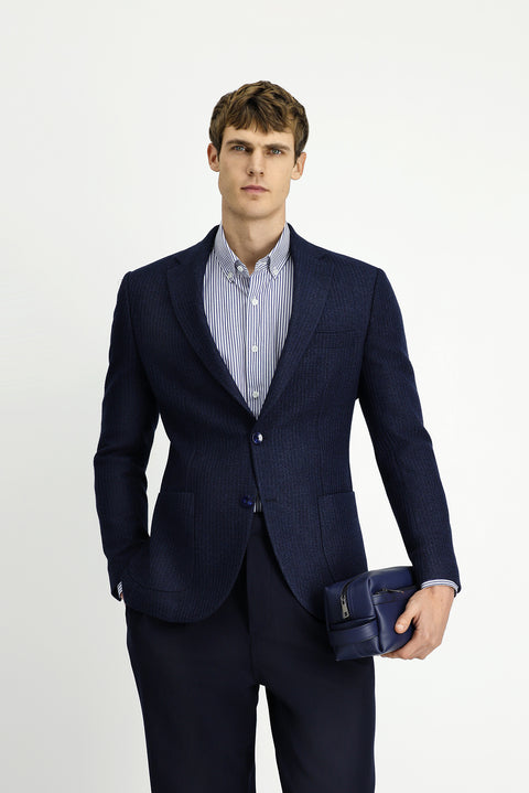 Medium Beige 7 Drop Slim Fit Narrow Cut Mono Collar Patch Pocket Half Lining Patterned Sport Wool Jacket
