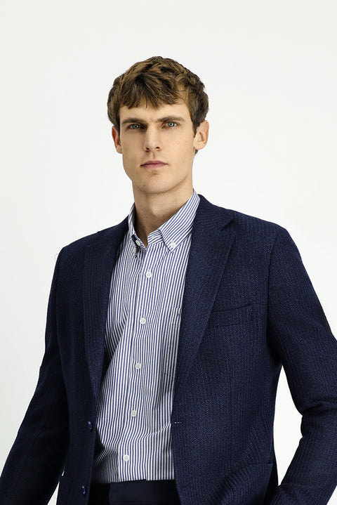 Medium Beige 7 Drop Slim Fit Narrow Cut Mono Collar Patch Pocket Half Lining Patterned Sport Wool Jacket