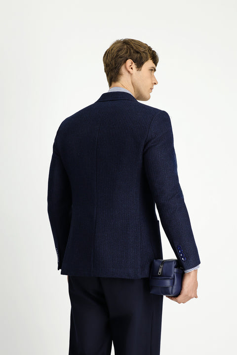Medium Beige 7 Drop Slim Fit Narrow Cut Mono Collar Patch Pocket Half Lining Patterned Sport Wool Jacket