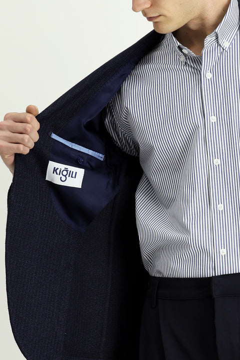 Medium Beige 7 Drop Slim Fit Narrow Cut Mono Collar Patch Pocket Half Lining Patterned Sport Wool Jacket