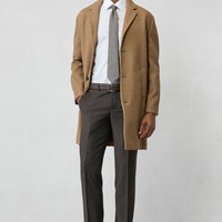 Dark Brown 7 Drop Slim Fit Narrow Cut Wool Flannel Classic Trousers