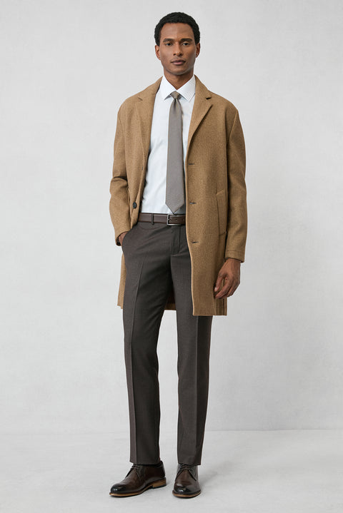 Dark Brown 7 Drop Slim Fit Narrow Cut Wool Flannel Classic Trousers