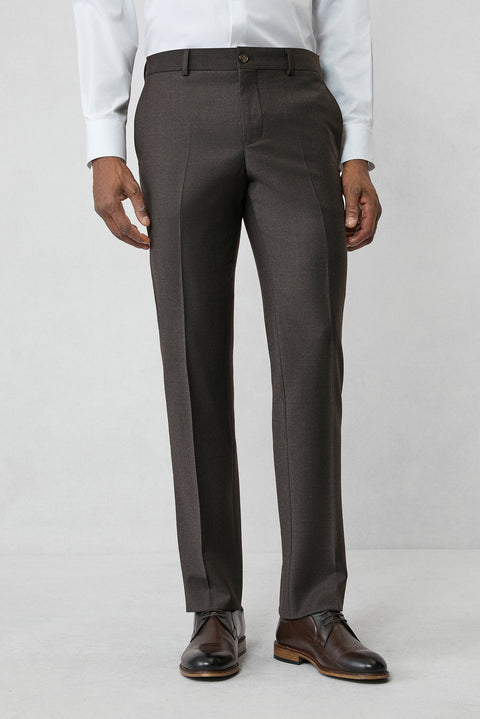 Dark Brown 7 Drop Slim Fit Narrow Cut Wool Flannel Classic Trousers