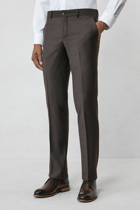 Dark Brown 6 Drop Regular Fit Standard Cut Wool Flannel Classic Trousers