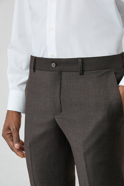 Dark Brown 7 Drop Slim Fit Narrow Cut Wool Flannel Classic Trousers
