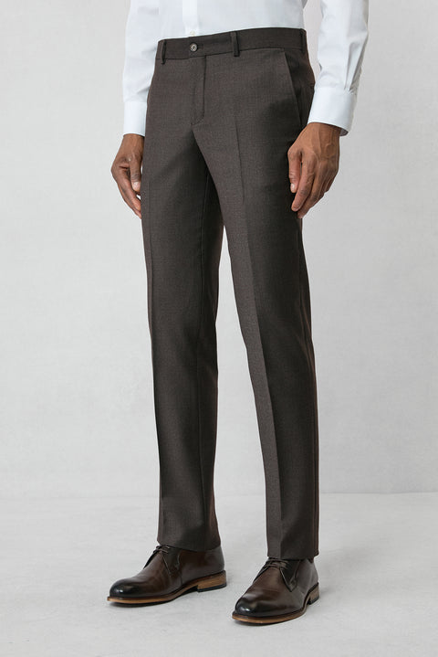 Dark Brown 6 Drop Regular Fit Standard Cut Wool Flannel Classic Trousers