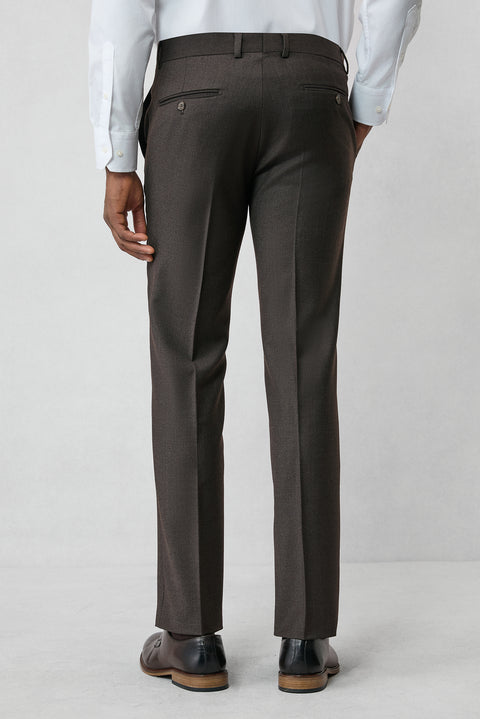 Dark Brown 7 Drop Slim Fit Narrow Cut Wool Flannel Classic Trousers