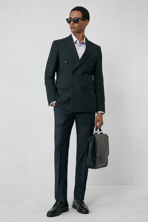 Dark Anthracite 7 Drop Slim Fit Narrow Cut Wool Flannel Classic Trousers