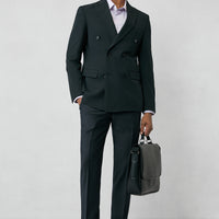 Dark Anthracite 4-Drop Relaxed Fit Classic Wool Flannel Trousers