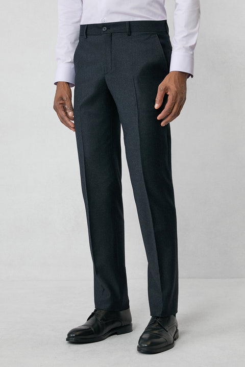 Dark Anthracite 7 Drop Slim Fit Narrow Cut Wool Flannel Classic Trousers