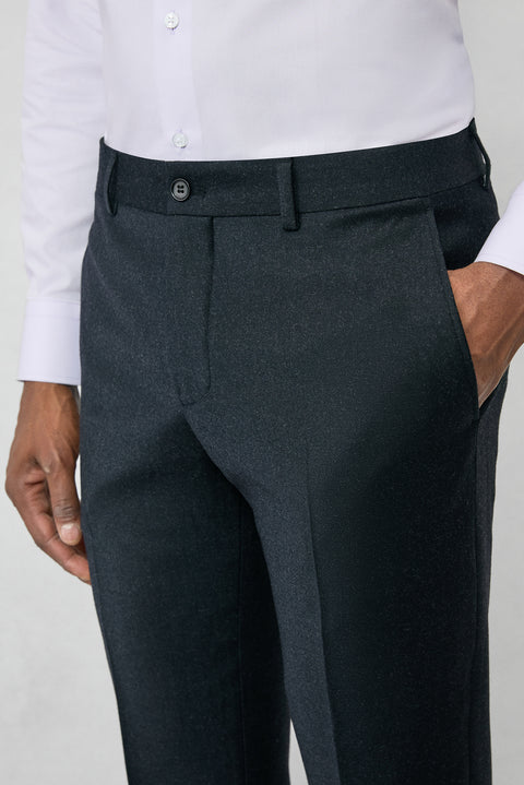 Dark Anthracite 7 Drop Slim Fit Narrow Cut Wool Flannel Classic Trousers