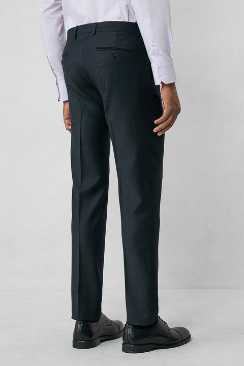 Dark Anthracite 7 Drop Slim Fit Narrow Cut Wool Flannel Classic Trousers