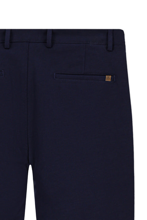 Mid Navy Regular Fit Standard Cut Stretchy Canvas / Chino Trousers