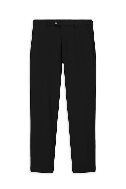 Black Slim Fit Narrow Cut Elastic Waist Cotton Canvas / Chino Trousers