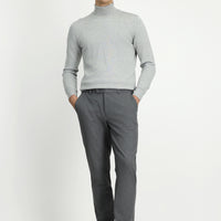 Medium Gray Slim Fit Elastic Waist Cotton Canvas / Chino Trousers