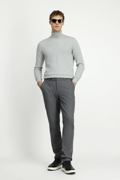 Medium Gray Slim Fit Elastic Waist Cotton Canvas / Chino Trousers